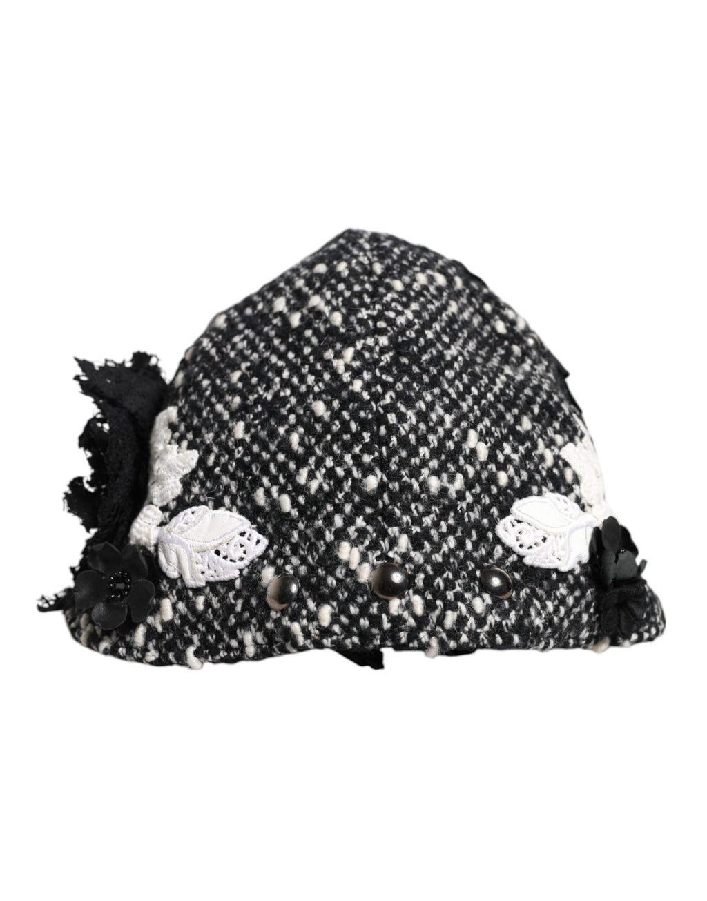 Dolce & Gabbana Black Wool White Floral Embellished Cloche Women's Hat