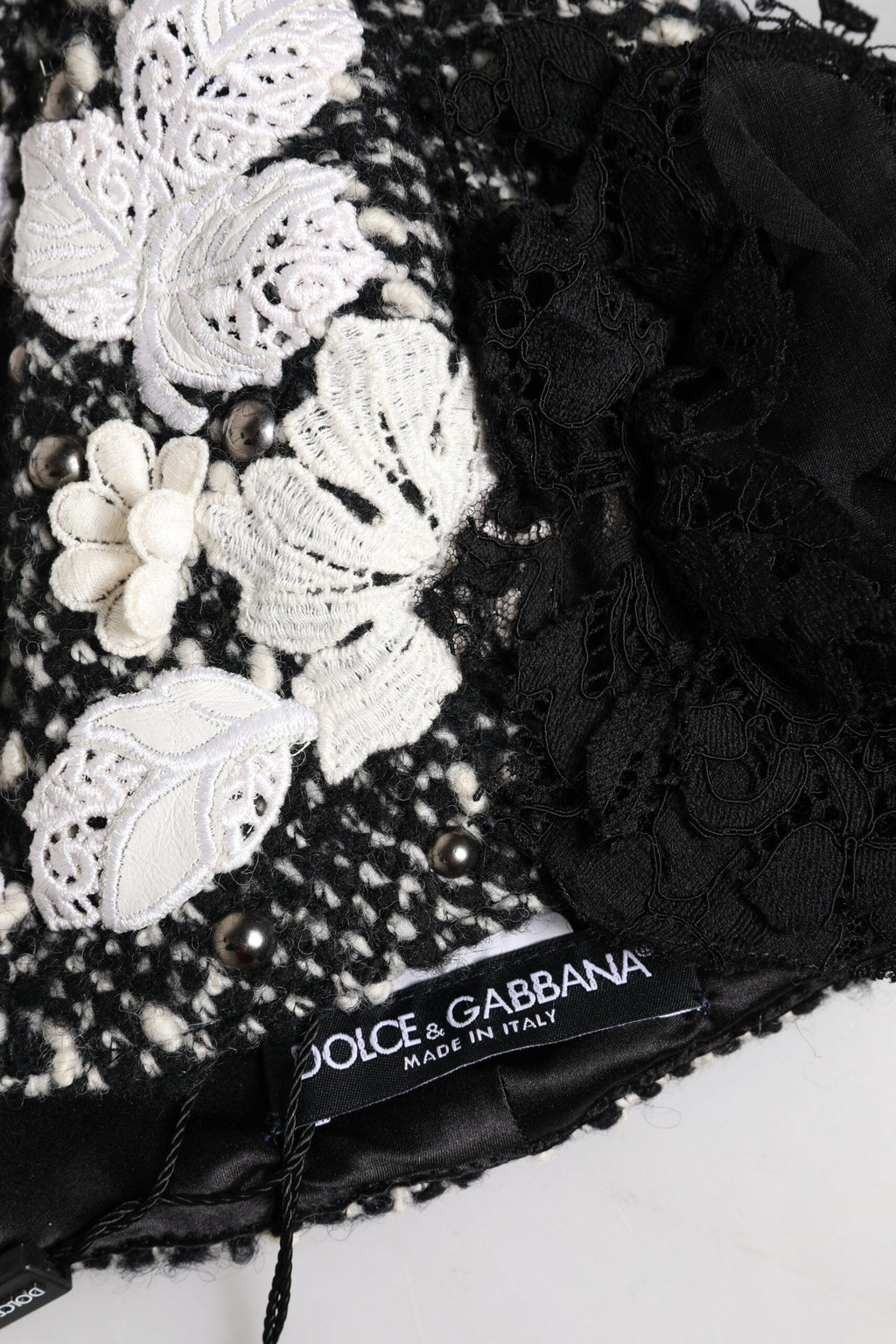 Dolce & Gabbana Black Wool White Floral Embellished Cloche Women's Hat