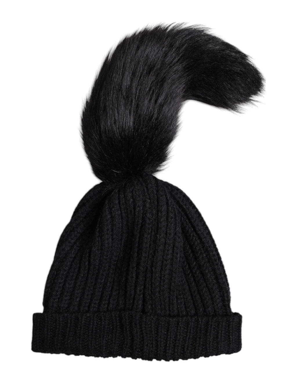 Dolce & Gabbana Black Acrylic Knitted Fur Winter Beanie Women's Hat