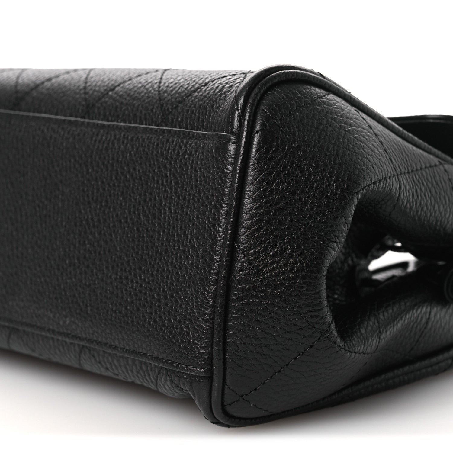 Grained Calfskin Stitched Urban Essentials Small Shopping Bag Black