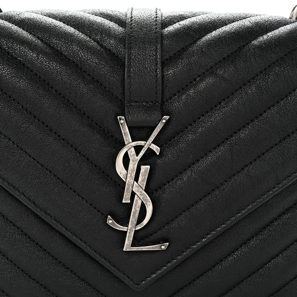 Sheepskin Matelasse Chevron Monogram Medium College Bag Black