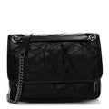 Crinkled Calfskin Matelasse Monogram Medium Niki Chain Satchel Black