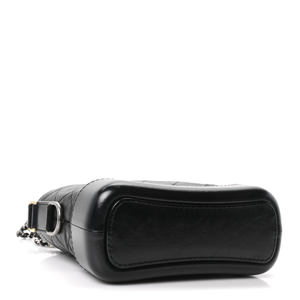 Aged Calfskin Quilted Small Gabrielle Hobo Black