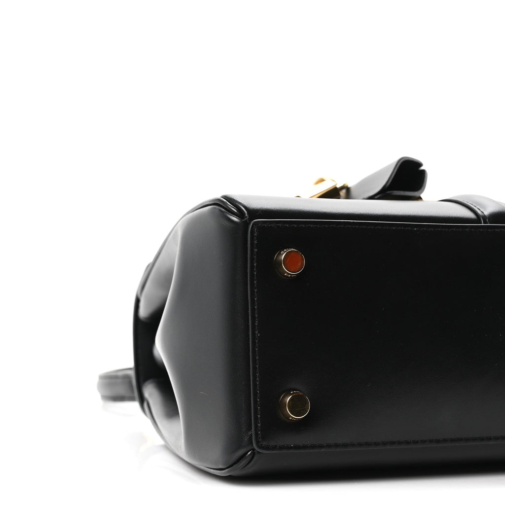 Satinated Calfskin Mini 16 Top Handle Bag Black