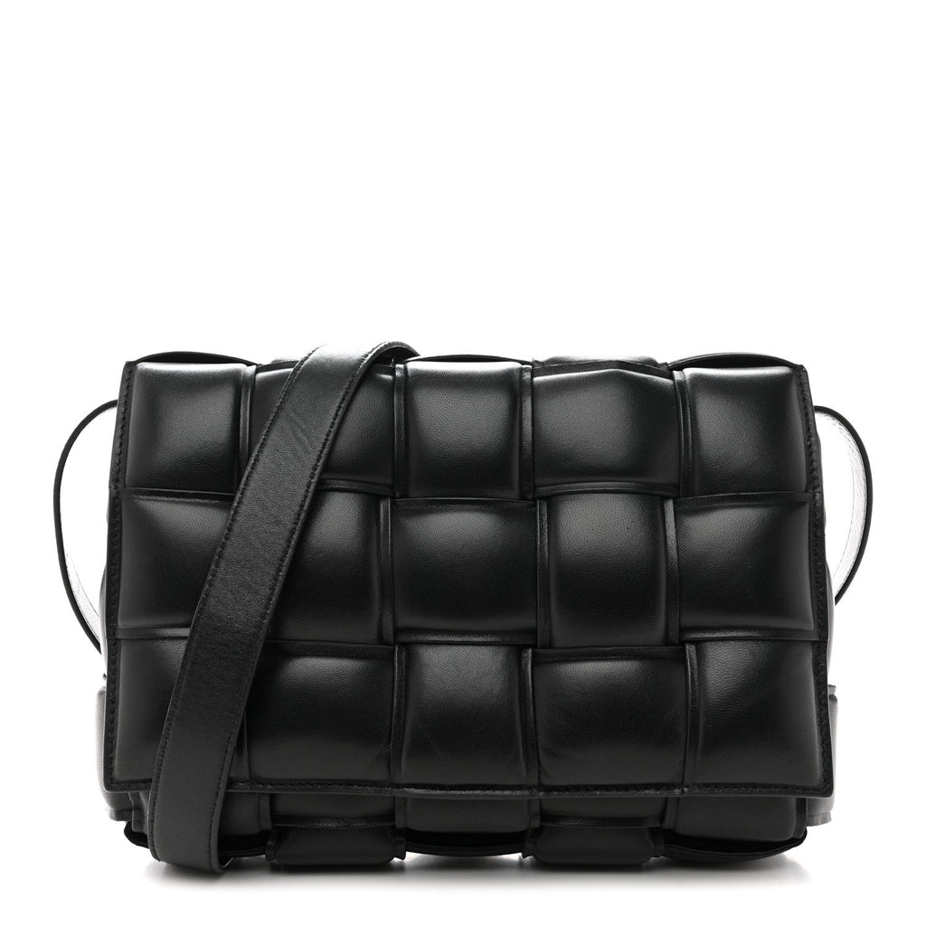 Paper Calfskin Maxi Intreccio Padded Cassette Crossbody Bag Black