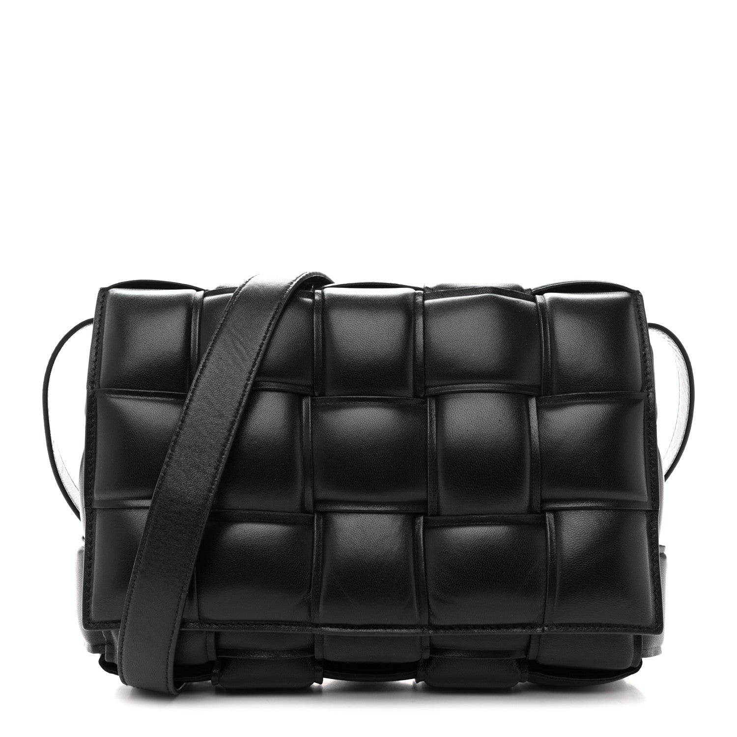 Paper Calfskin Maxi Intreccio Padded Cassette Crossbody Bag Black