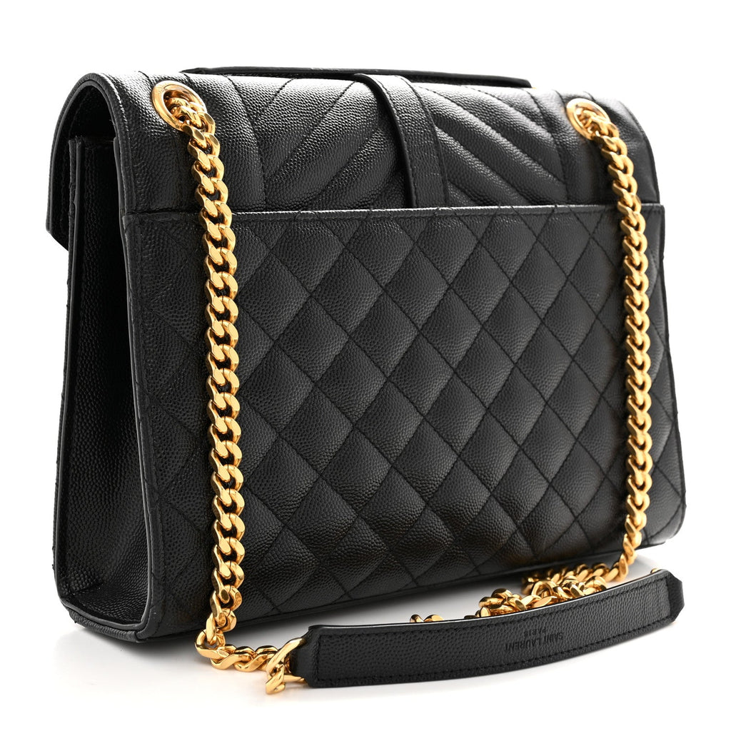Grain De Poudre Textured Mixed Matelasse Triquilt Medium Monogram Satchel Black