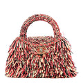Raffia Fringe Nano Kelly Shopper Red Beige Black