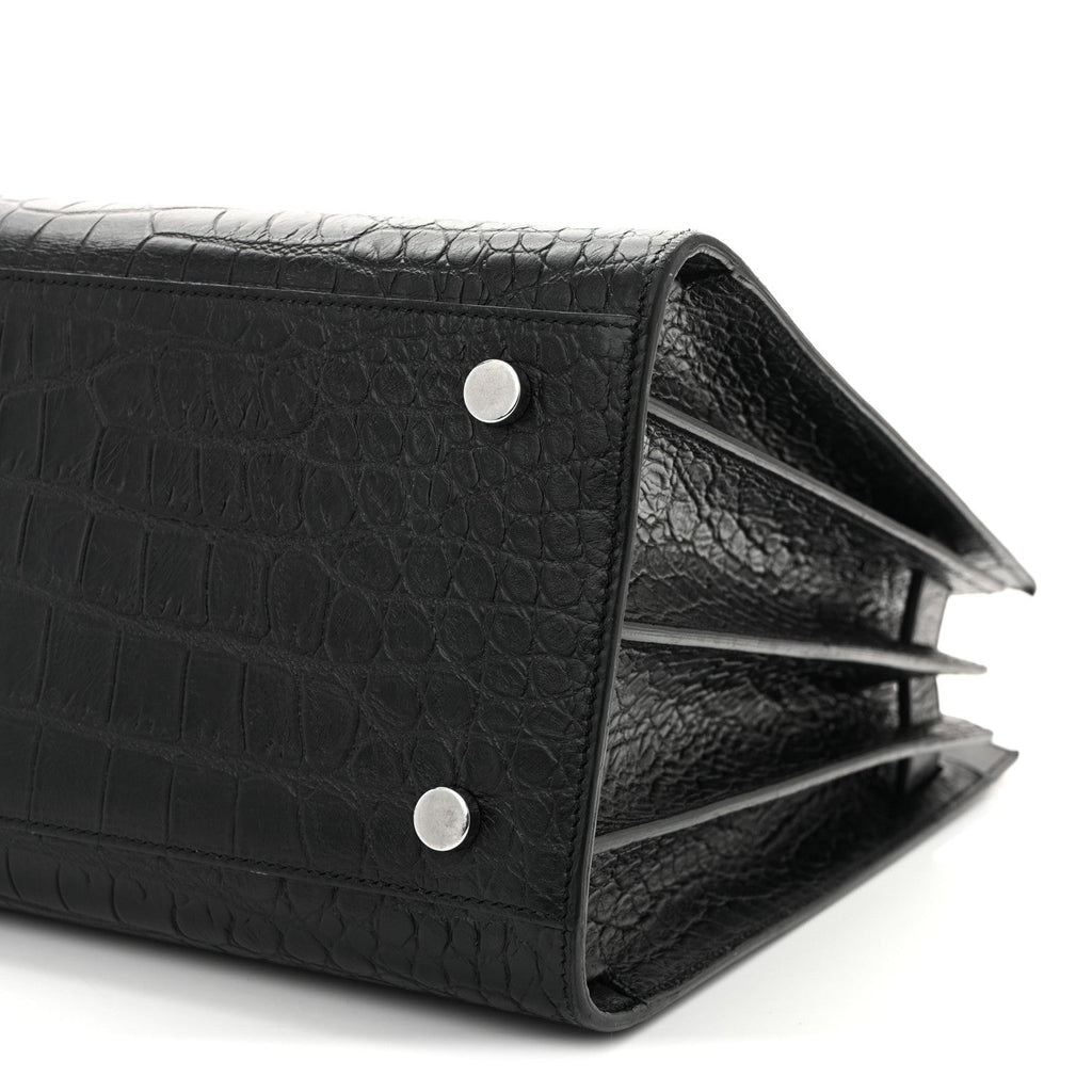 Calfskin Crocodile Embossed Small Sac de Jour  Black