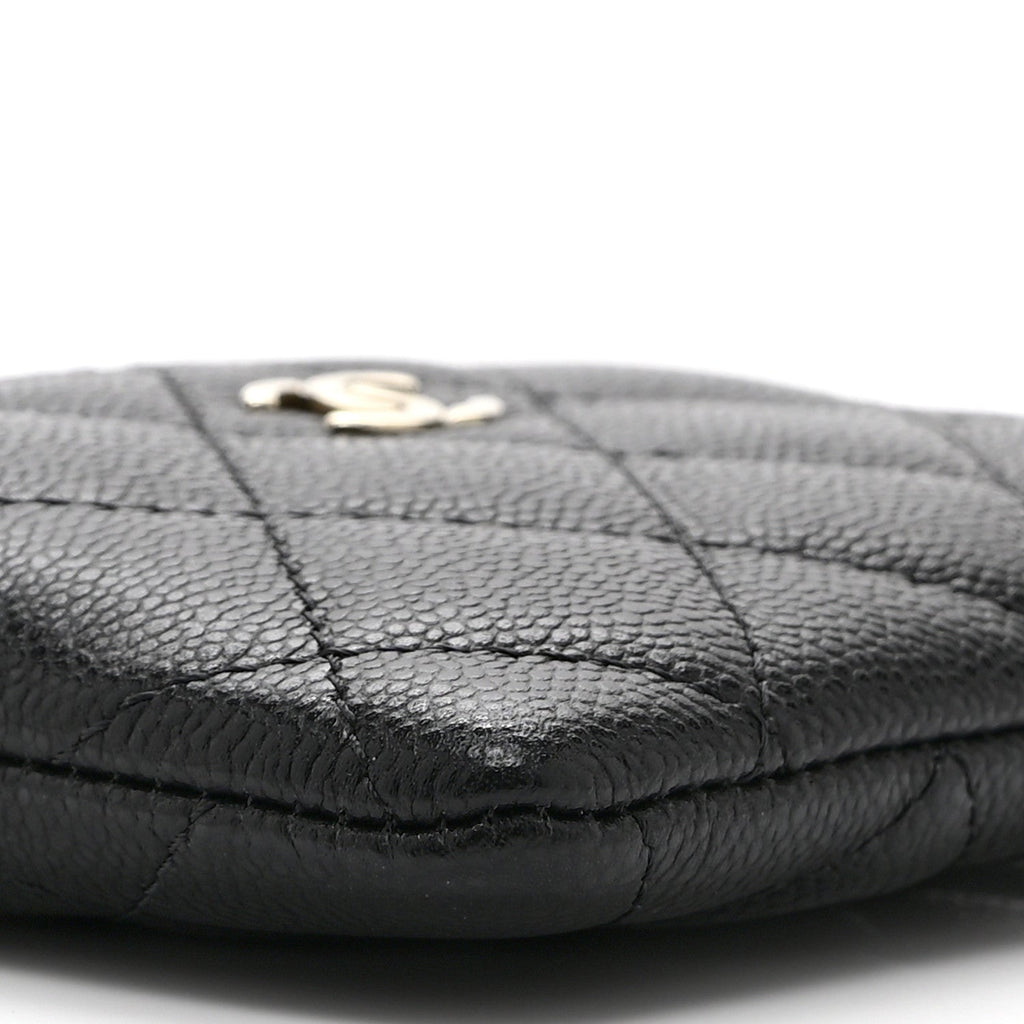 Caviar Quilted Zip Card Holder Wallet Black