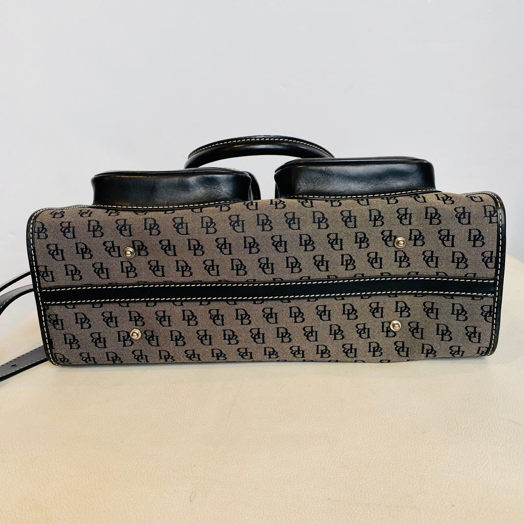 DOONEY & BOURKE Gray Canvas Black Leather Trim Signature Satchel Shoulder Bag Handbag