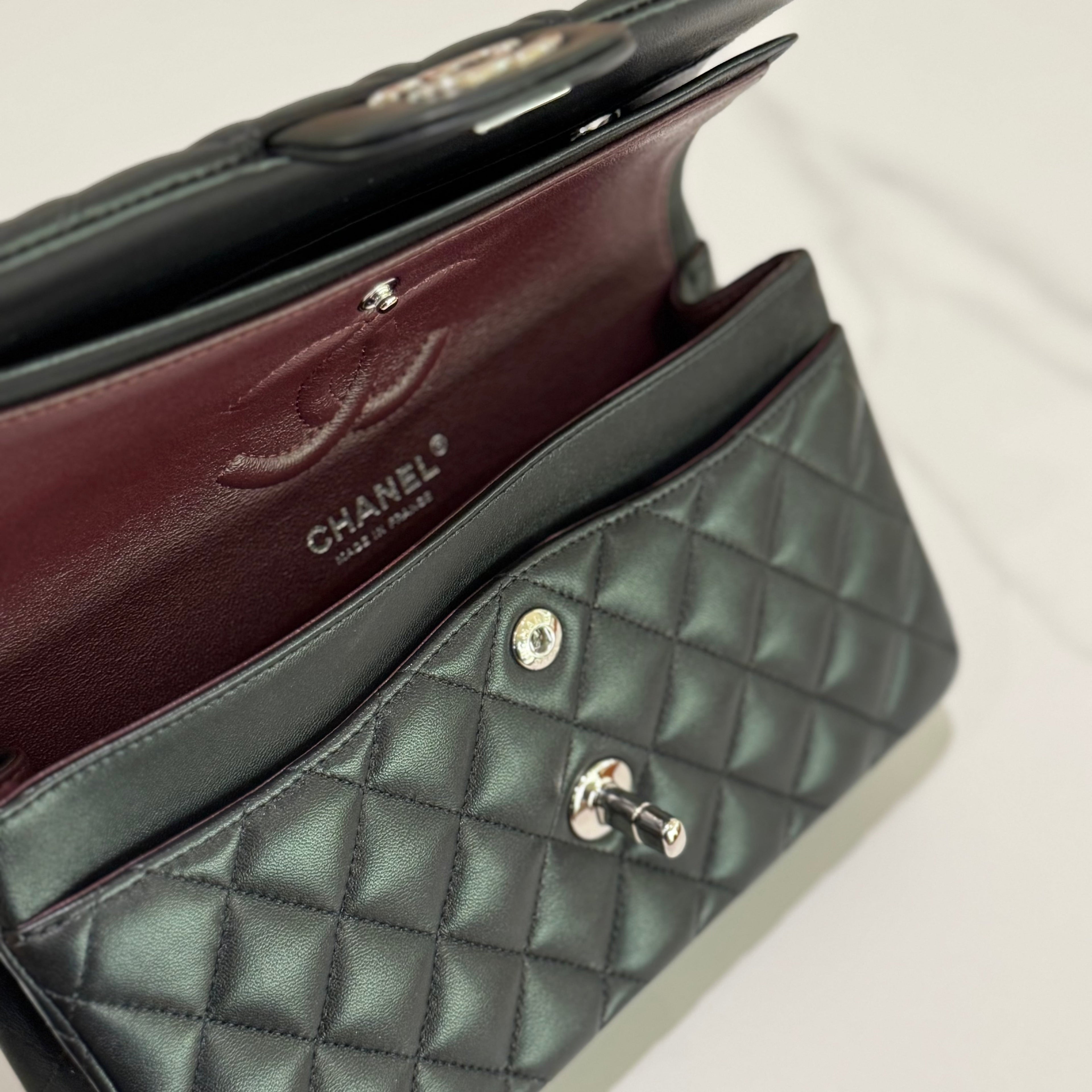 CHANEL CF SMALL BLACK LAMBSKIN WITH SILVER HARDWARE –  ITY CARD MODEL