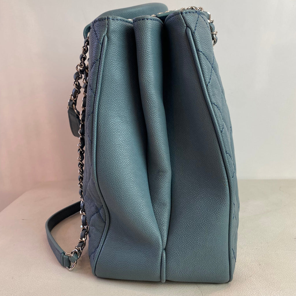 CHANEL Quilted Urban Companion Caviar Top Handle Tote Shoulder Bag Blue