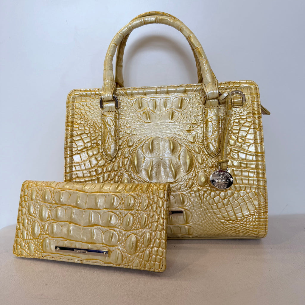 BRAHMIN Cami Lemon Drop Ombre Pearlescent  Leather Crossbody Handbag NWOT