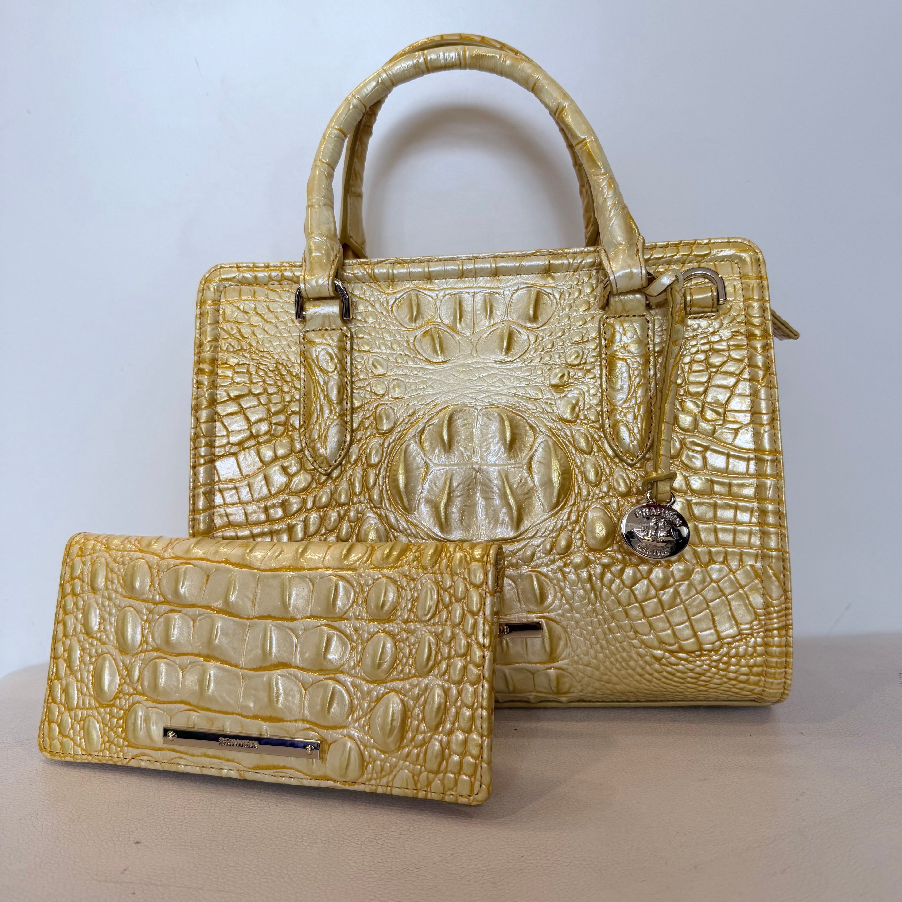 BRAHMIN Cami Lemon Drop Ombre Pearlescent  Leather Crossbody Handbag NWOT
