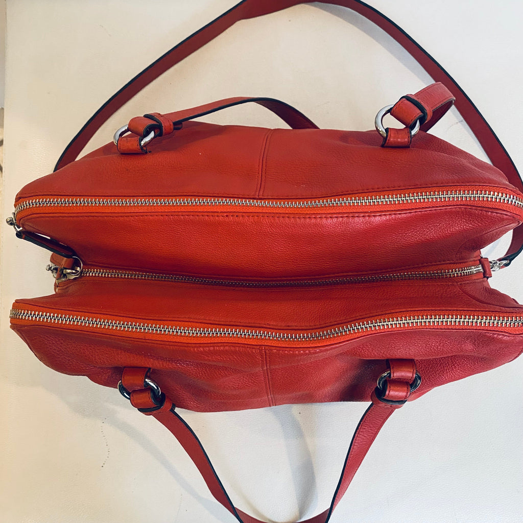 COACH #D1473-F31324 Red Leather Katheryn Triple Zipper Satchel Handbag