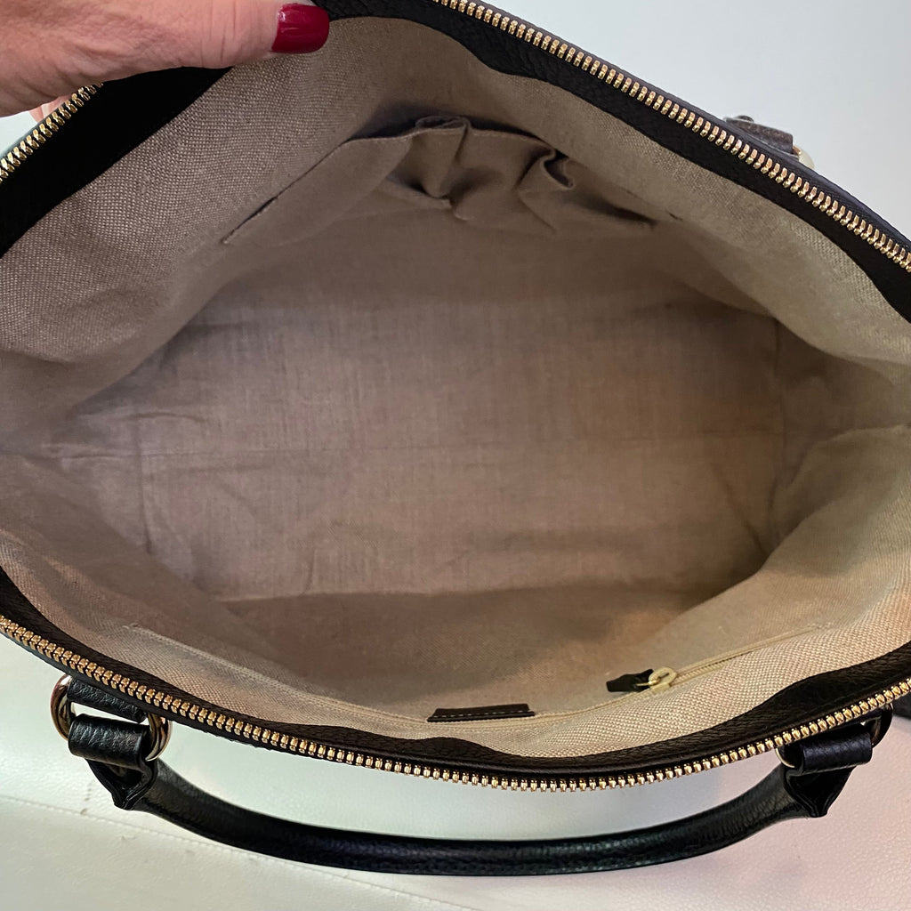 GUCCI Large Interlocking G’s Dome Tote Black Pebbled Leather Shoulder Bag