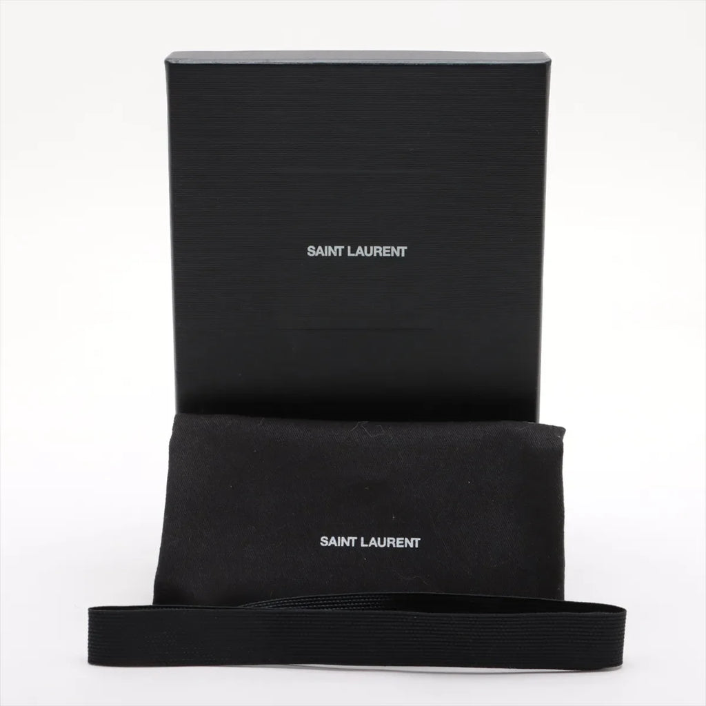 Saint Laurent Paris V Stitch Leather Coin Card White