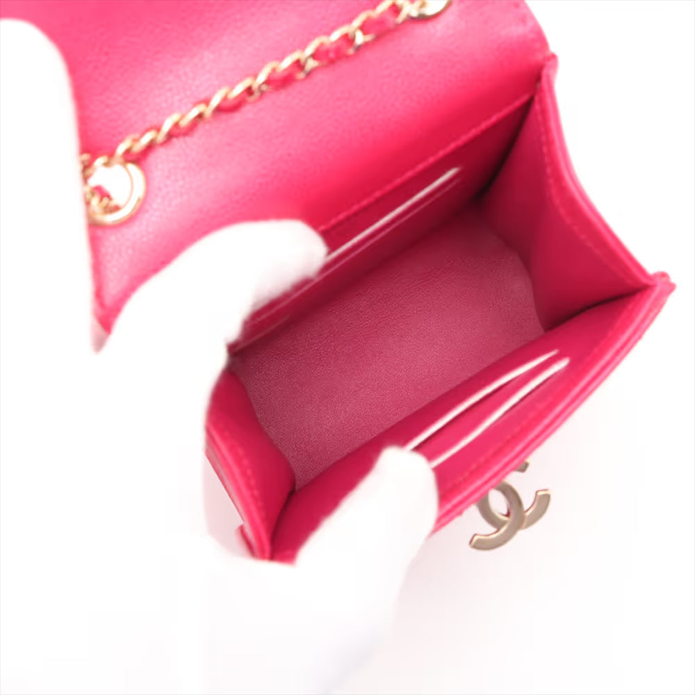 Chanel CC Logo Matelasse Caviar Skin Chain Phone Case Bag Hot Pink