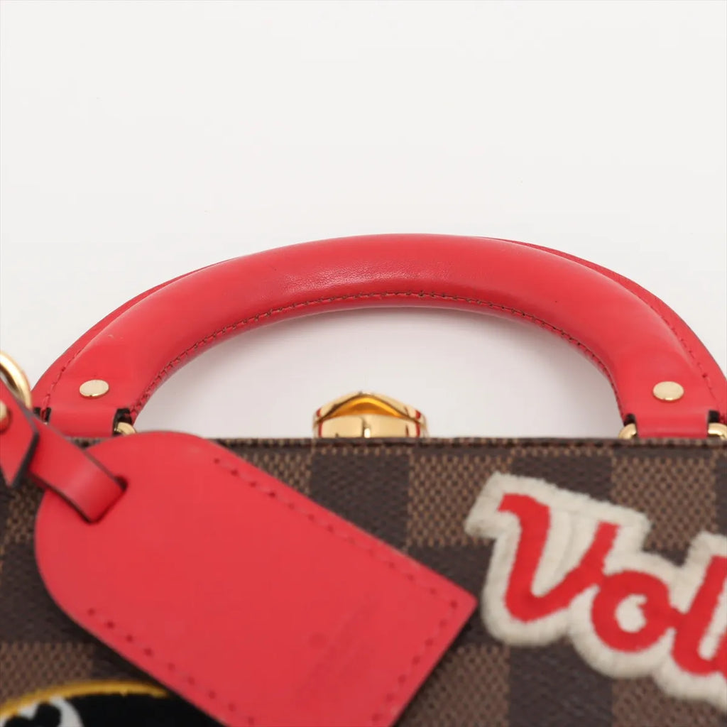 Louis Vuitton Damier Ebene LV Stories Box Patches Bag Brown x Red