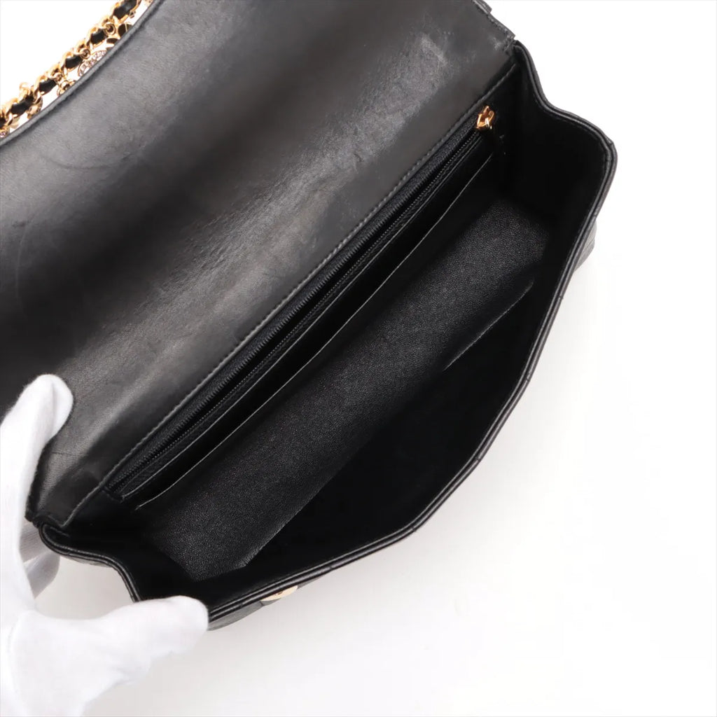 Chanel Chocolate Bar Lambskin Charm Chain Shoulder Bag Black