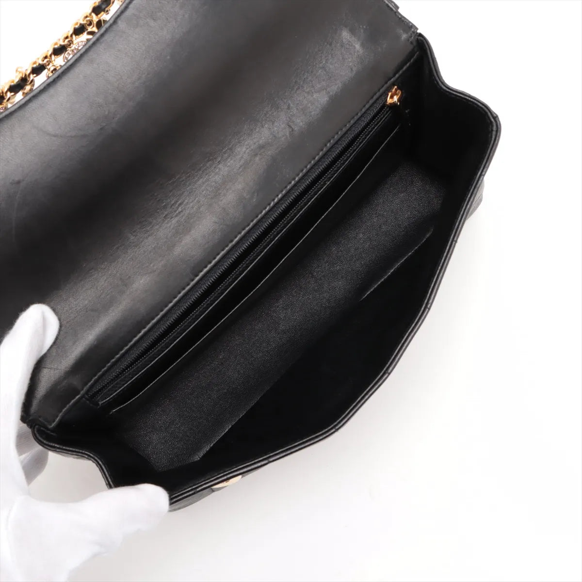 Chanel Chocolate Bar Lambskin Charm Chain Shoulder Bag Black