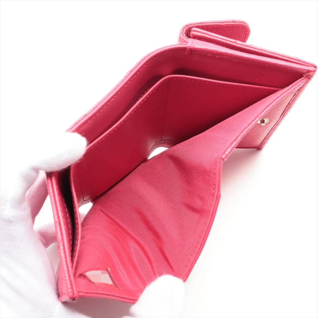 Chanel CC Logo Matelasse Caviar Skin Compact Wallet Pink