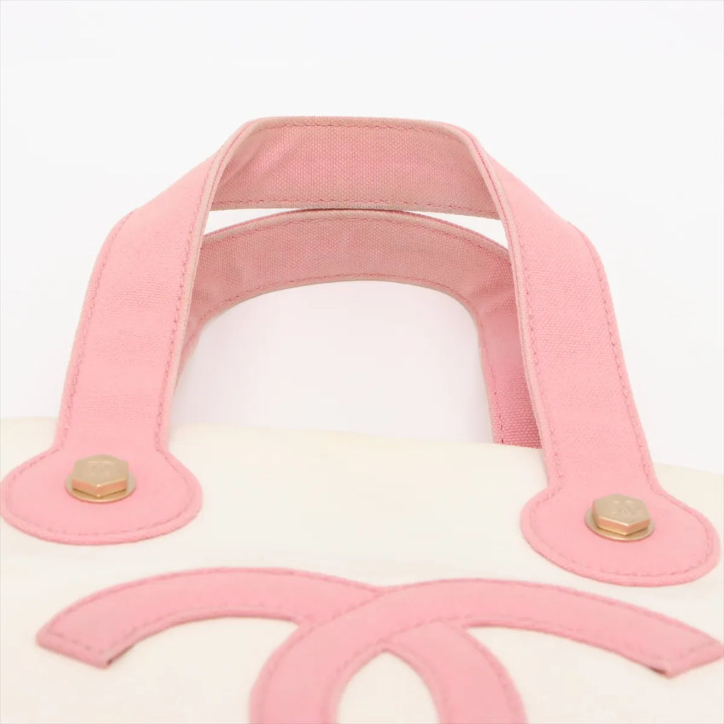Chanel CC Logo Canvas Leather Handbag White x Pink