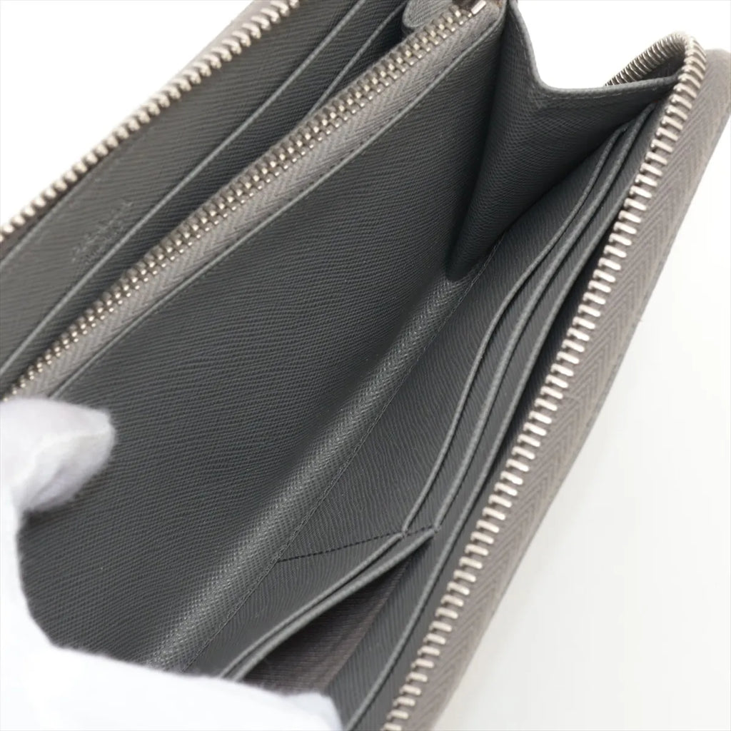 Prada Saffiano Leather Zip Round Wallet Gray