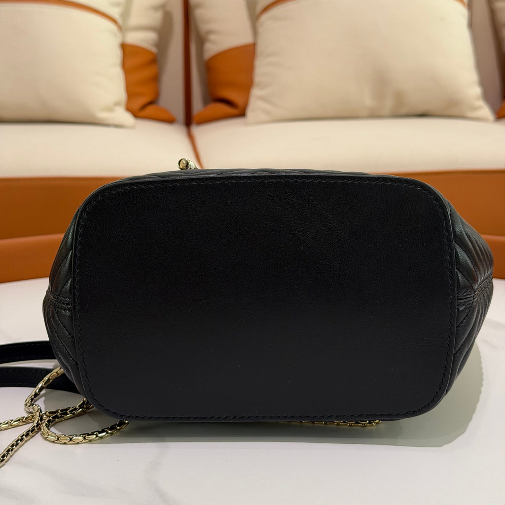 Bvlgari Serpenti Forever Black V-Quilted Enamel Snakehead Backpack
