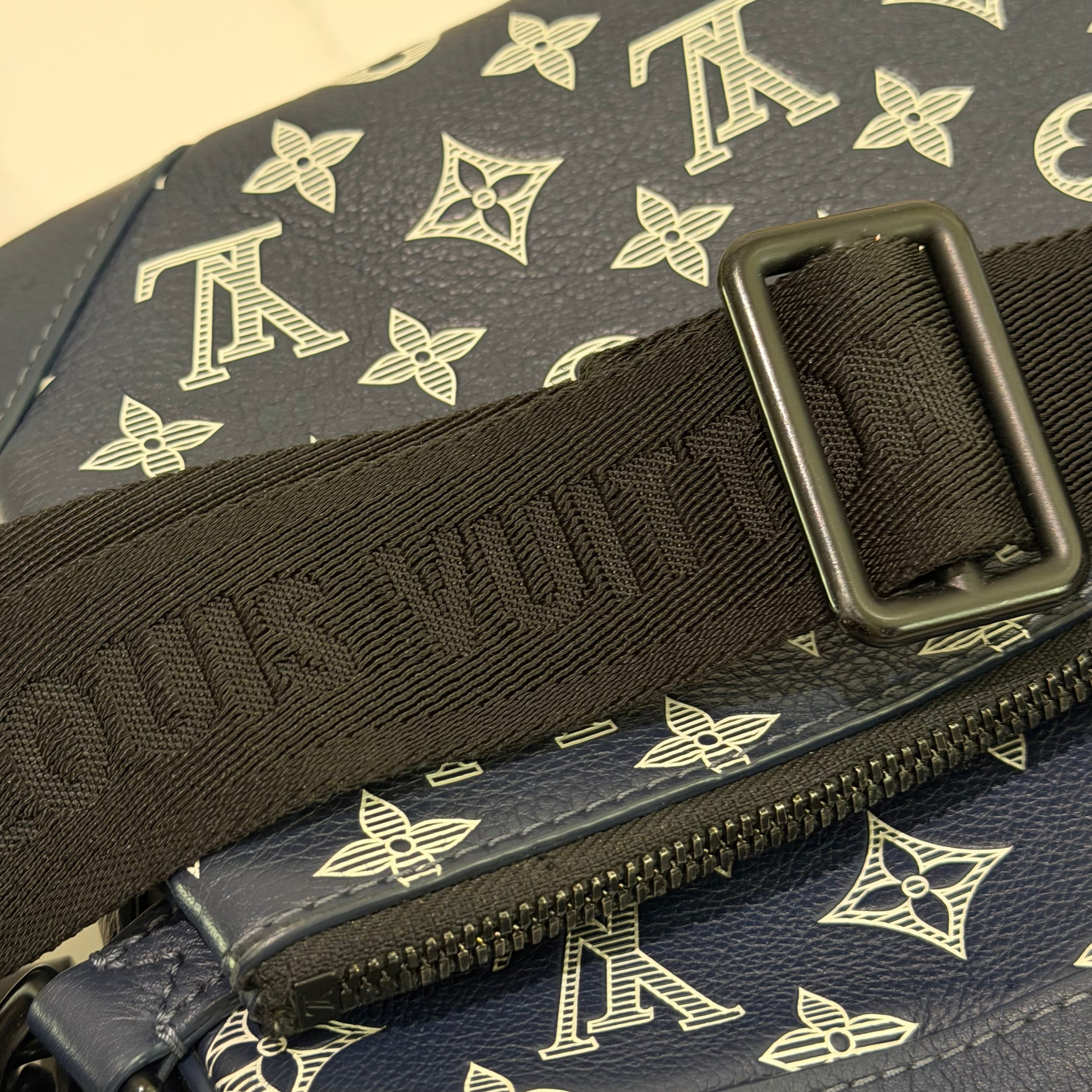 Louis Vuitton Trio Navy Blue & White Embossed Messenger Bag (Missing Coin Pouch)