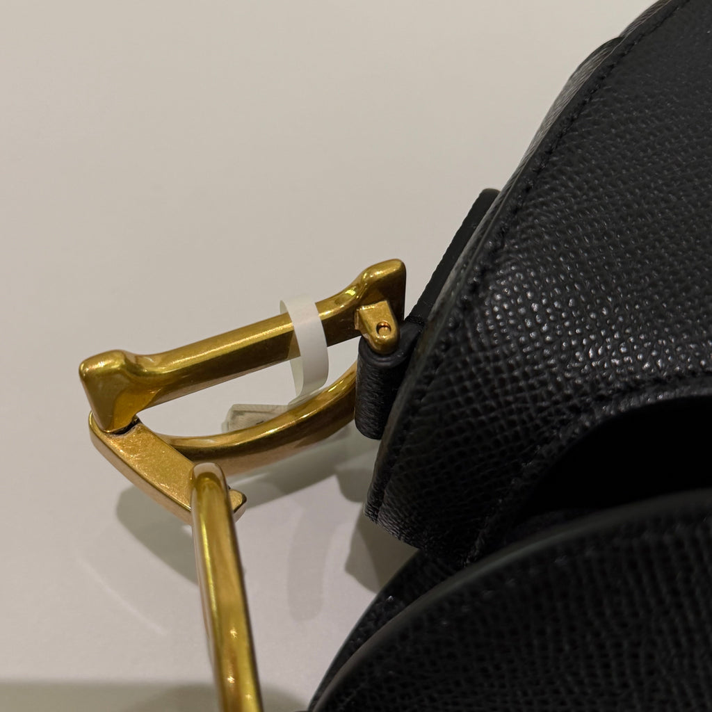 Dior Saddle Medium Black Grained Leather with Gold Hardware Top Handle & Shoulder Bag