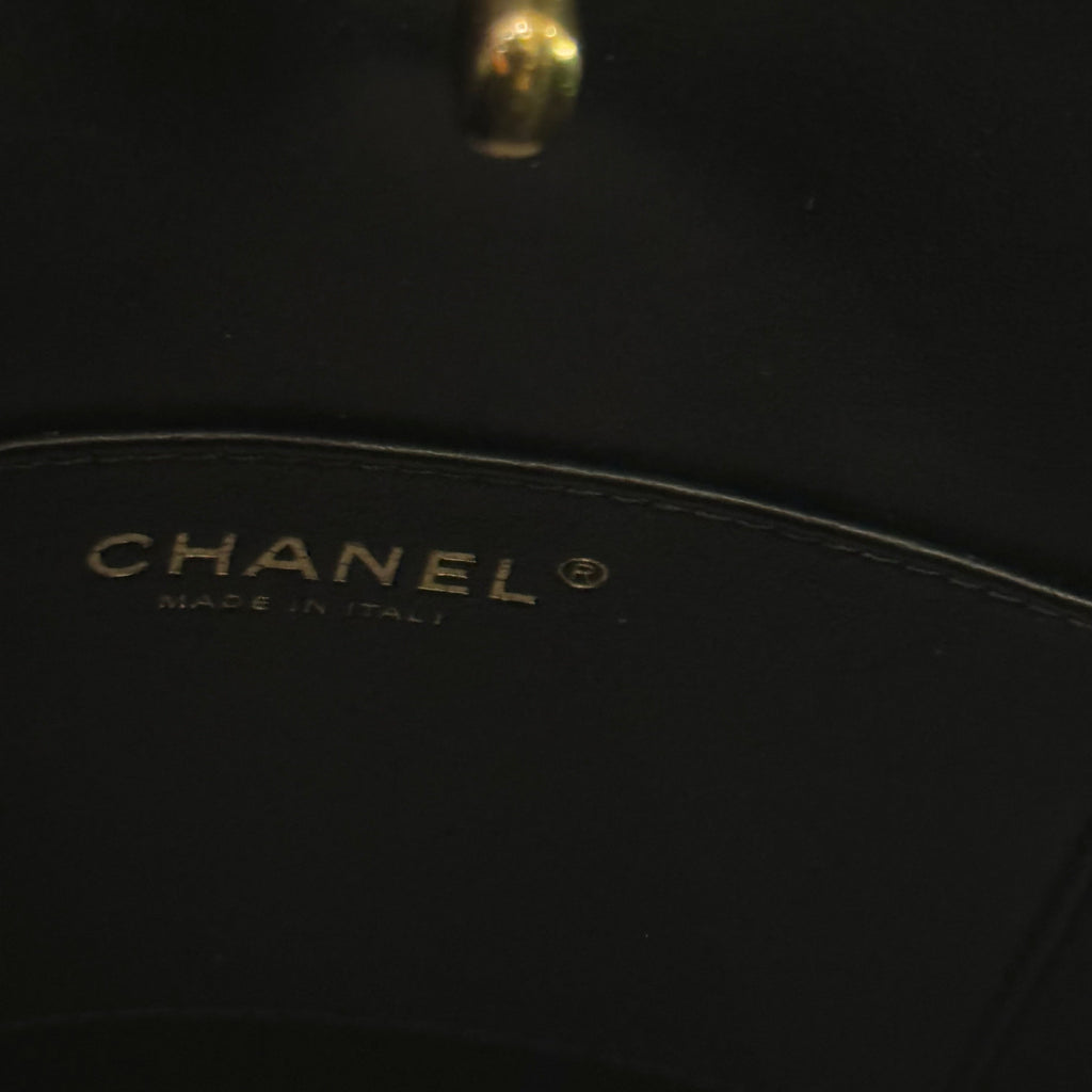 CHANEL HOBO SMALL BUCKET BAG BLACK LAMBSKIN WITH GOLD HARDWARE (MICROCHIP VERSION)