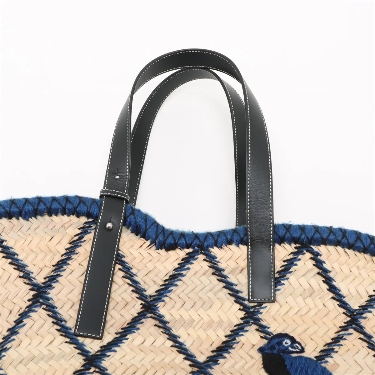 Loewe Basket Medium Raffia Tote Bag Beige x Blue