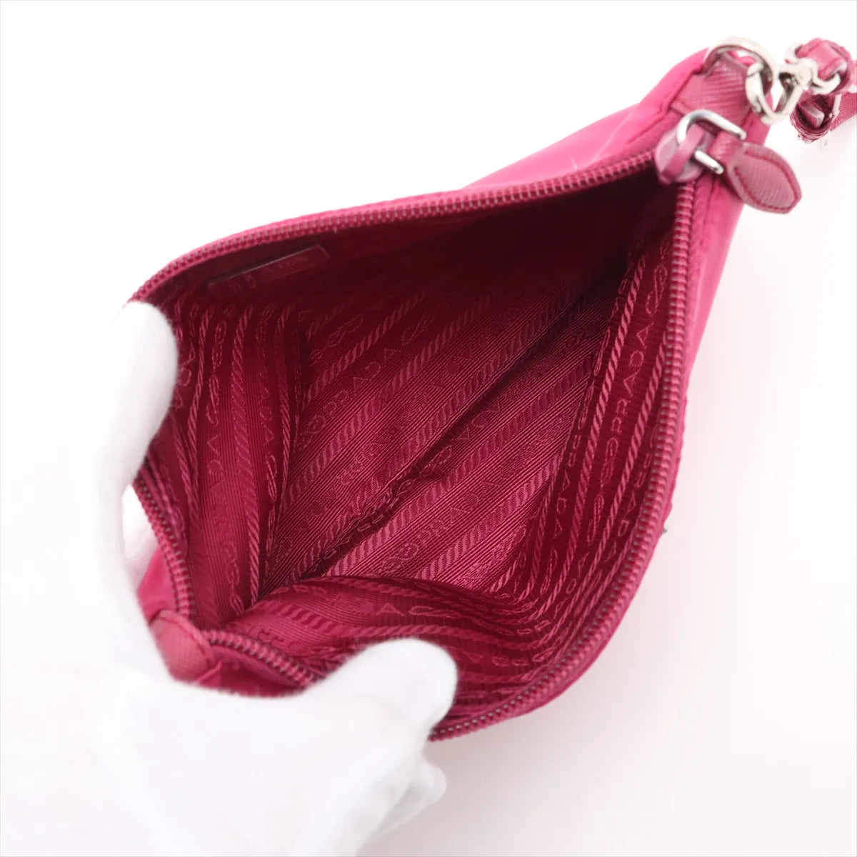 Prada Tessuto Nylon Leather Wristlet hot Pink