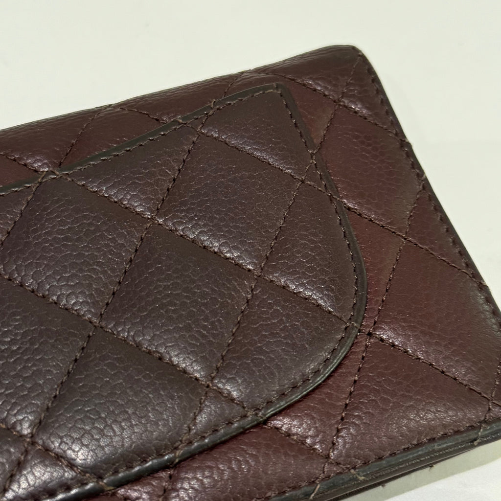 CHANEL LONG WALLET DARK BROWN CAVIAR LEATHER FOLDING WALLET