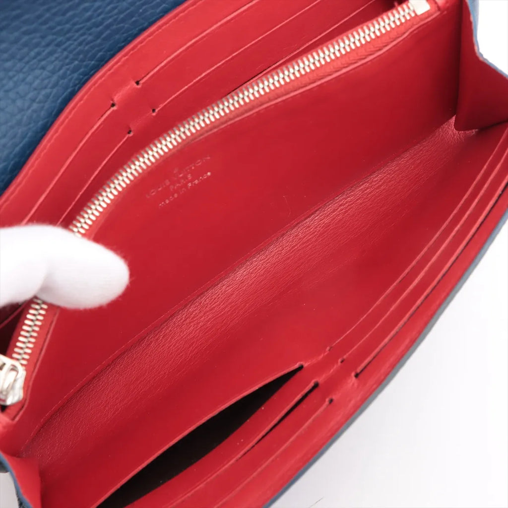 Louis Vuitton Taurillon Capucines Long Wallet Navy x Red