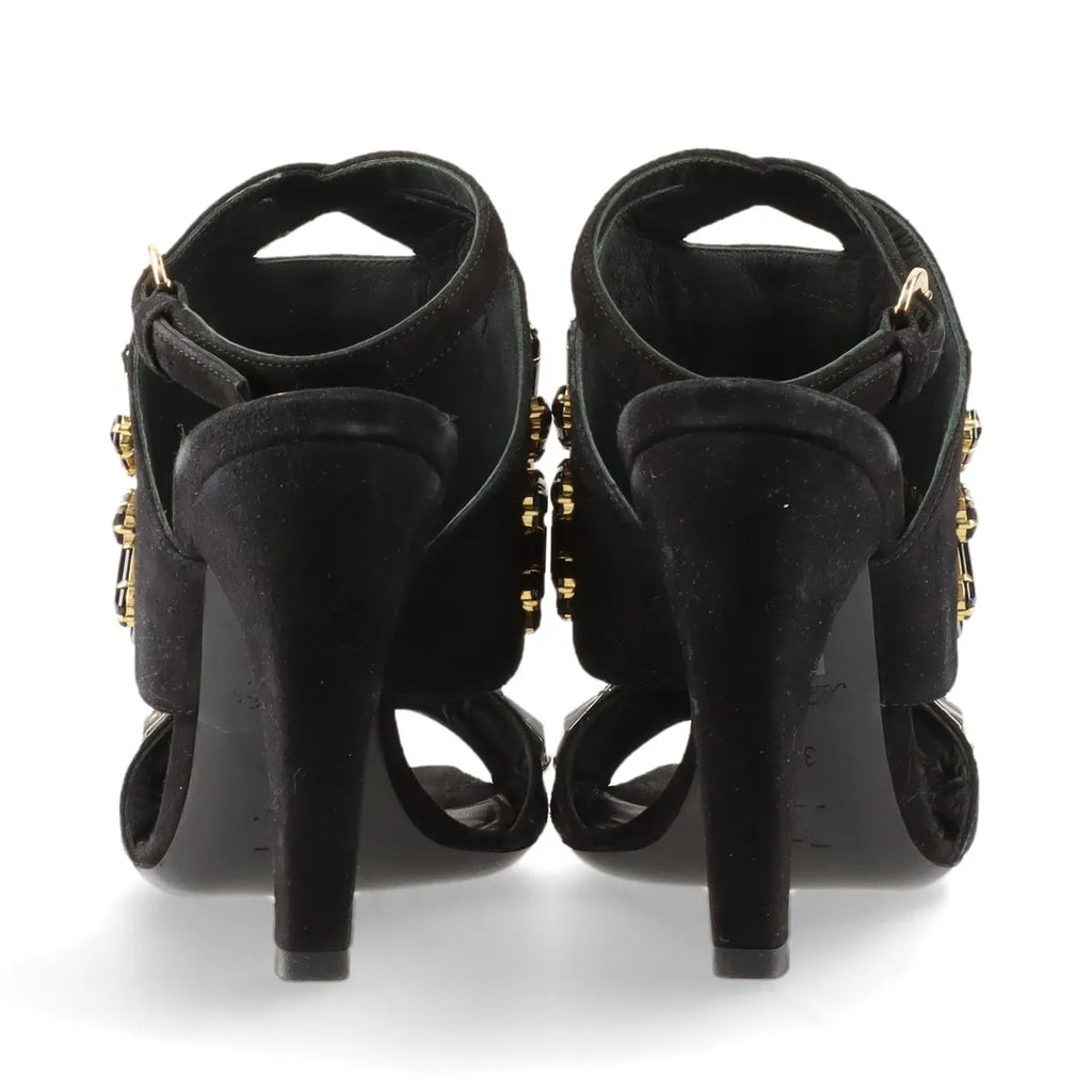 Louis Vuitton Cut Out Crsytal Suede Sandal Black
