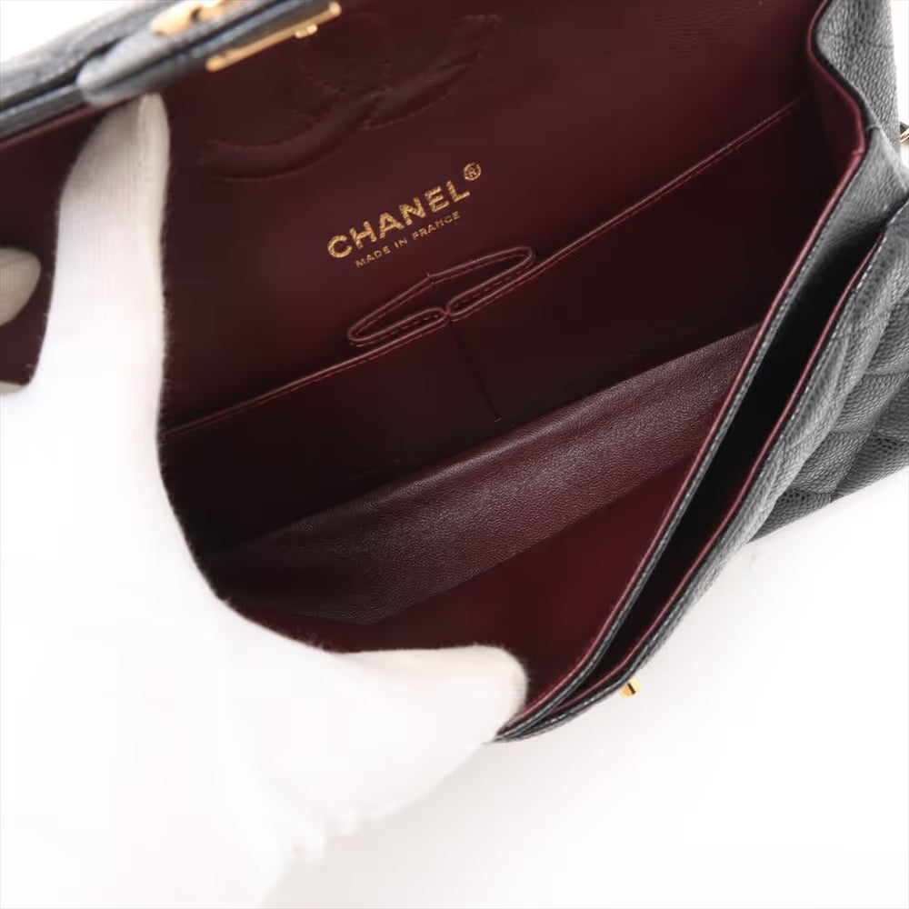 Chanel CC Logo Matelasse 25 Caviar Skin Double Flap Double Chain Bag Black