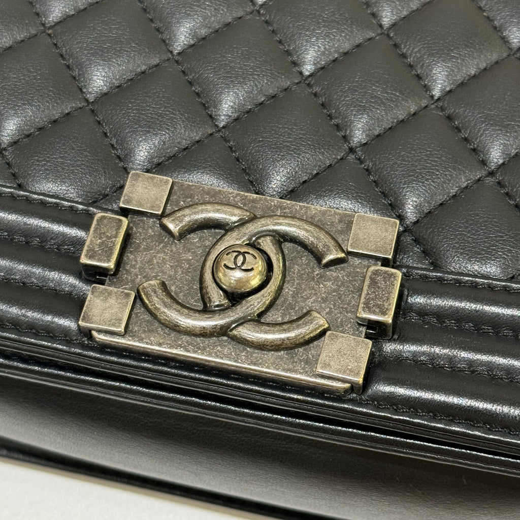 CHANEL LEBOY SMALL IN BLACK WITH SILVER CHAIN