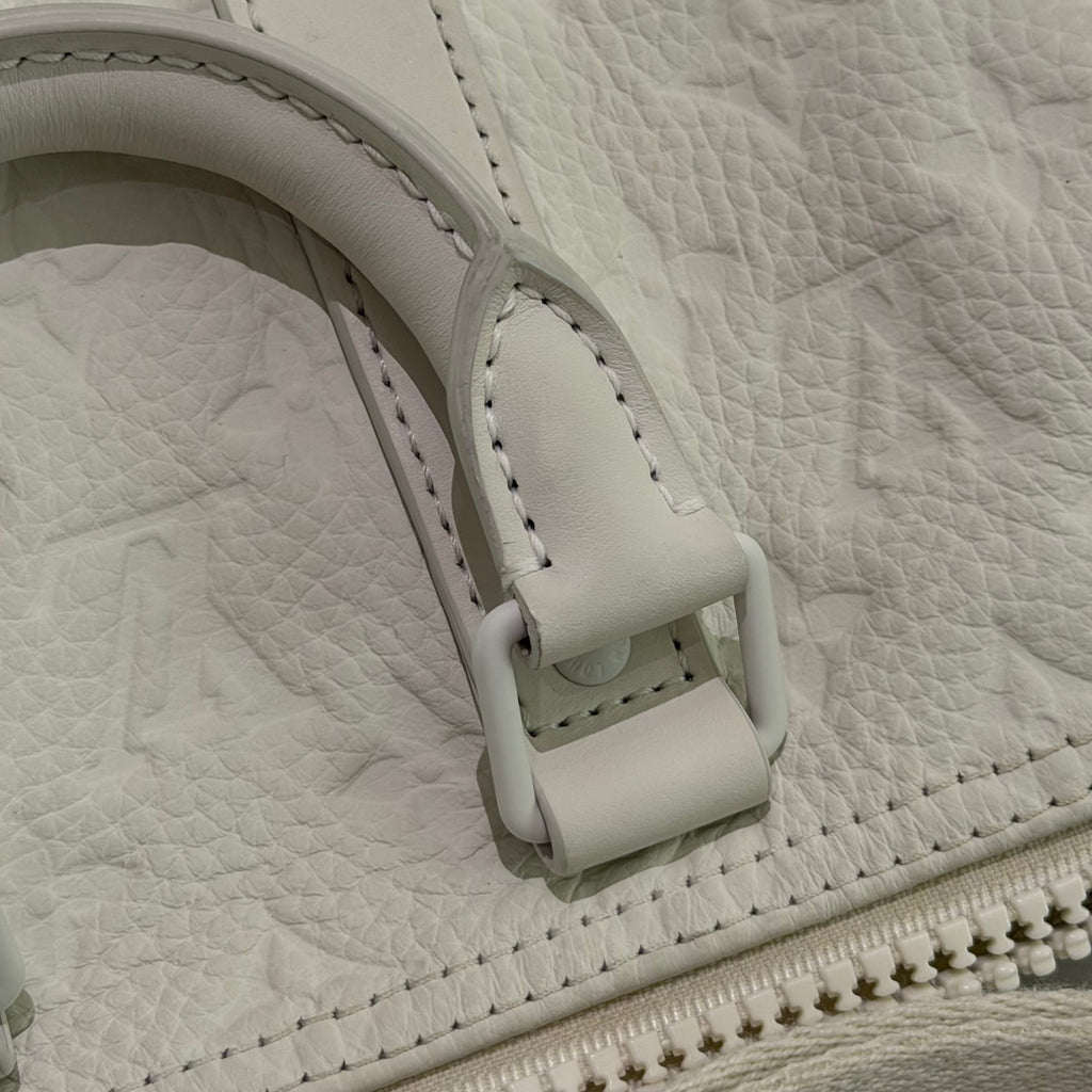 Louis Vuitton Keepall 25 White Embossed Monogram Top Handle Shoulder Bag