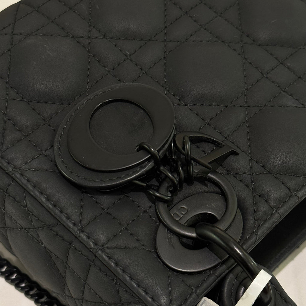DIOR LADY SOBLACK MATTE BLACK 3-GUSSET BAG