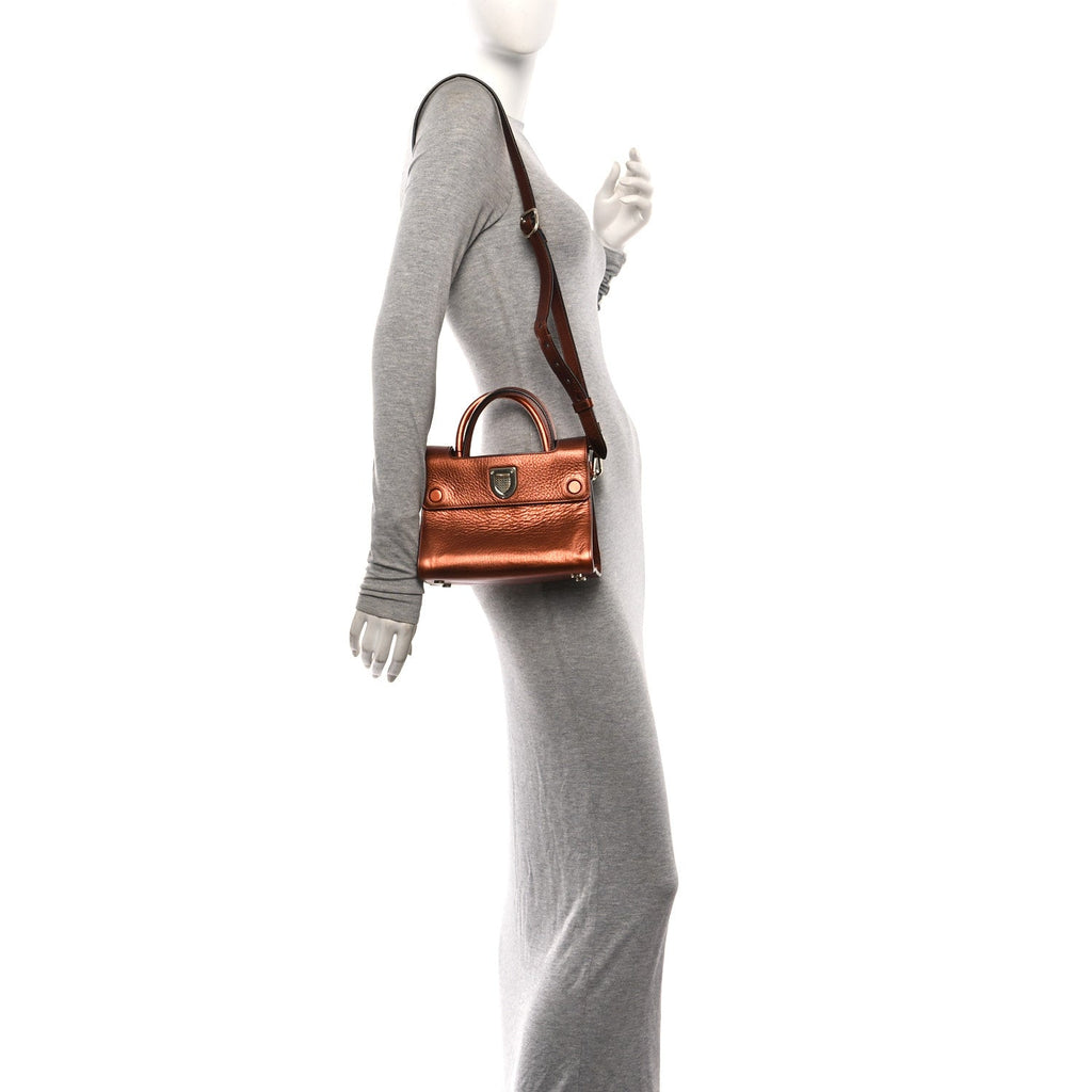 Metallic Grained Calfskin Mini Diorever Flap Orange
