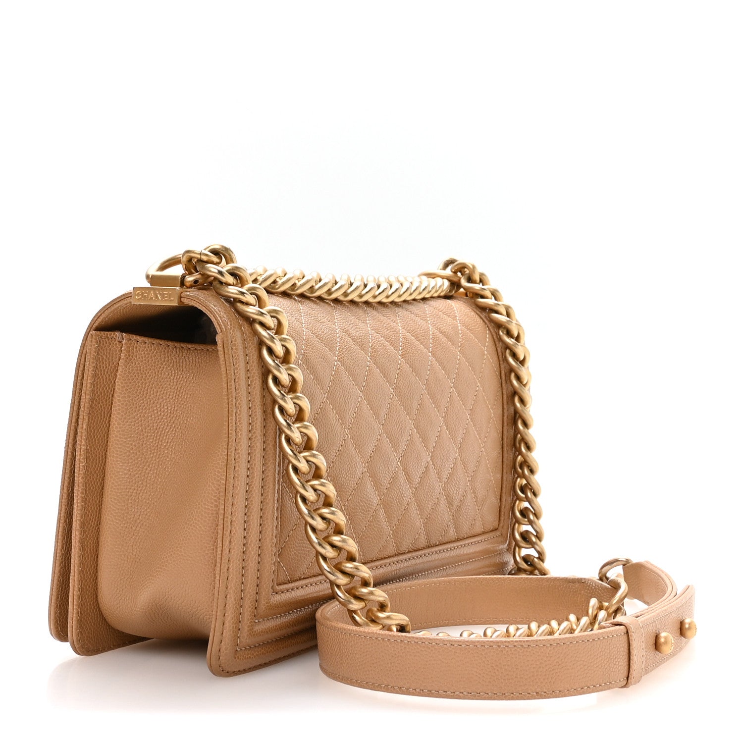 Caviar Quilted Medium Boy Flap Beige