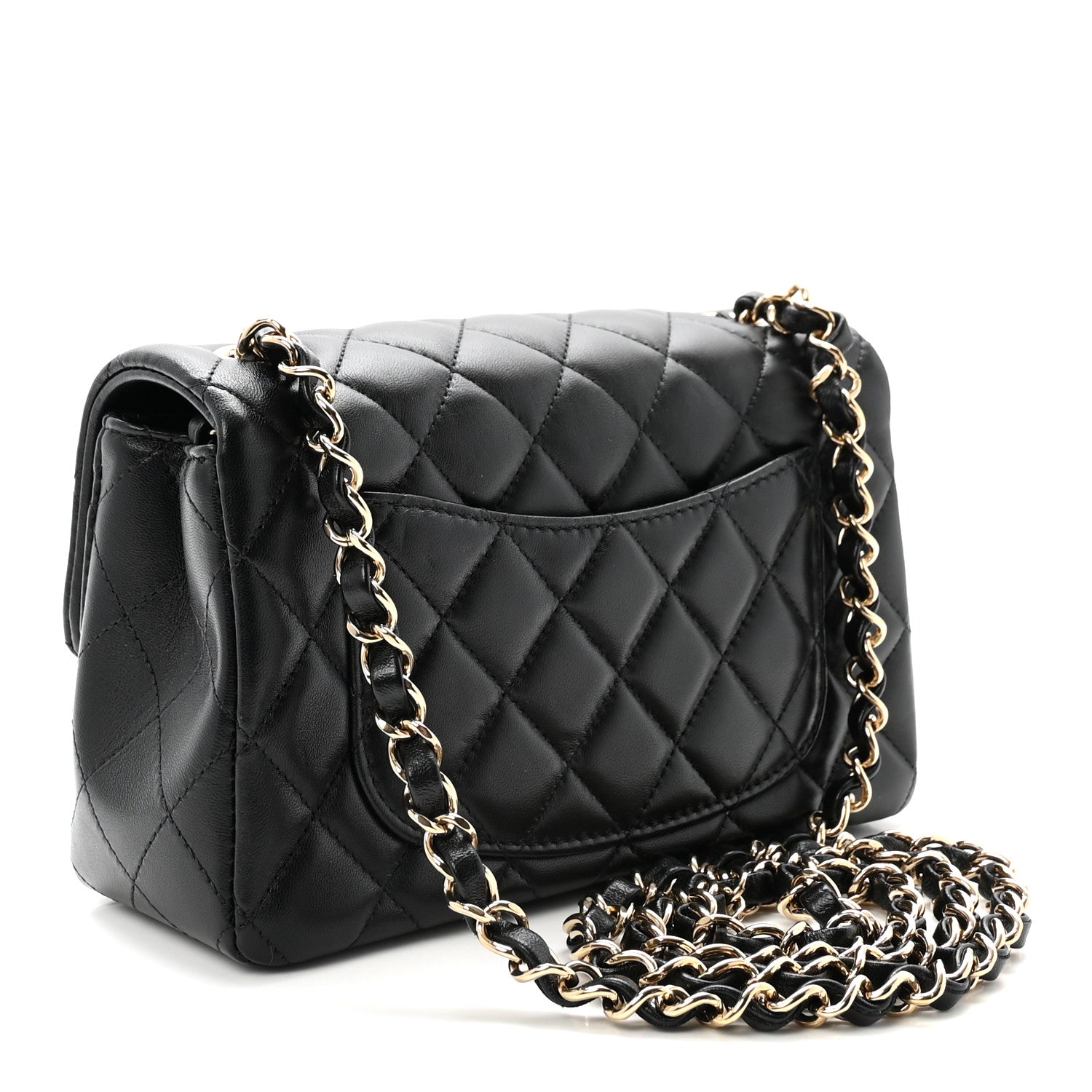 Lambskin Quilted Mini Rectangular Flap  Black