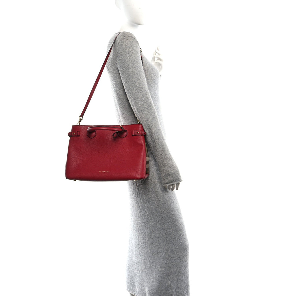 Derby Calfskin House Check Medium Banner Tote Russet Red