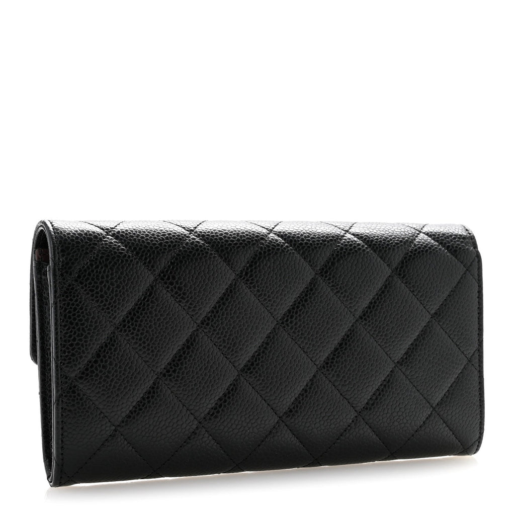 Caviar Quilted Large Gusset Flap Wallet Black