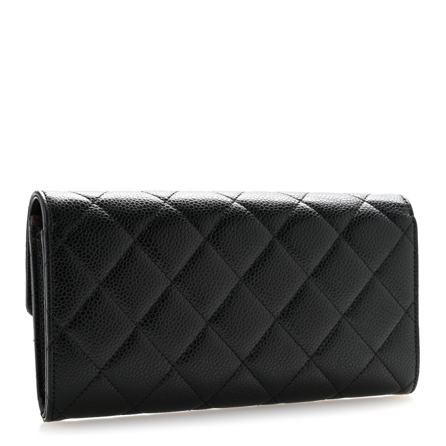 Caviar Quilted Large Gusset Flap Wallet Black