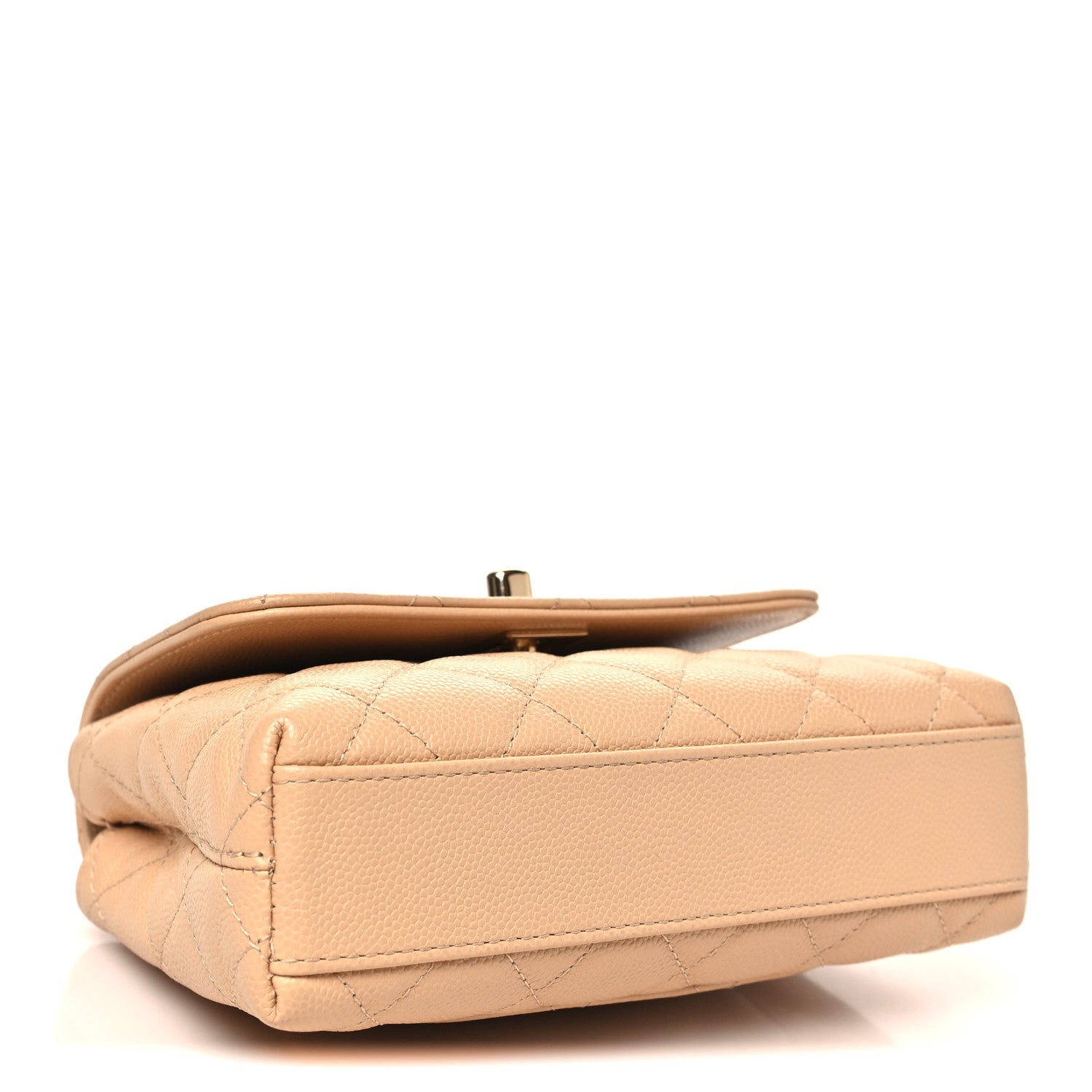 Caviar Quilted Coco Handle Clutch With Chain Beige