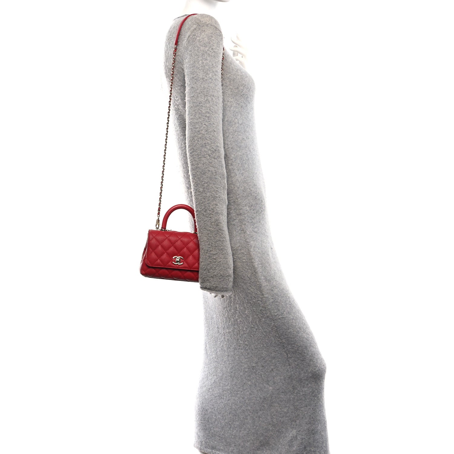 Caviar Lizard Embossed Quilted Extra Mini Coco Handle Flap Red